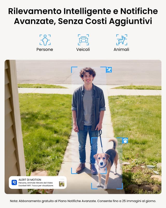 Detalle de Reolink 2K cablato videocitofono Wi‑Fi con Chime e visuale 180° (bianco) – rilevamento uomo/pacco, audio bidirezionale