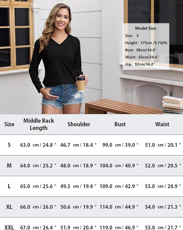 Detalle de Sweat à capuche femme Aottori col V ample, manches longues — mélange polyester/viscose/élasthanne