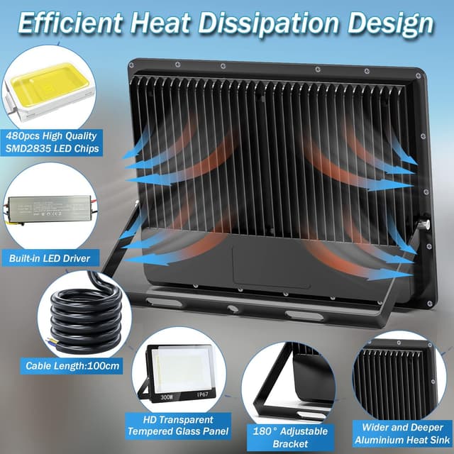 Detalle de TASINUO 300W LED Außenstrahler (IP67) – 30.000 lm, 7.000 K kaltweiß