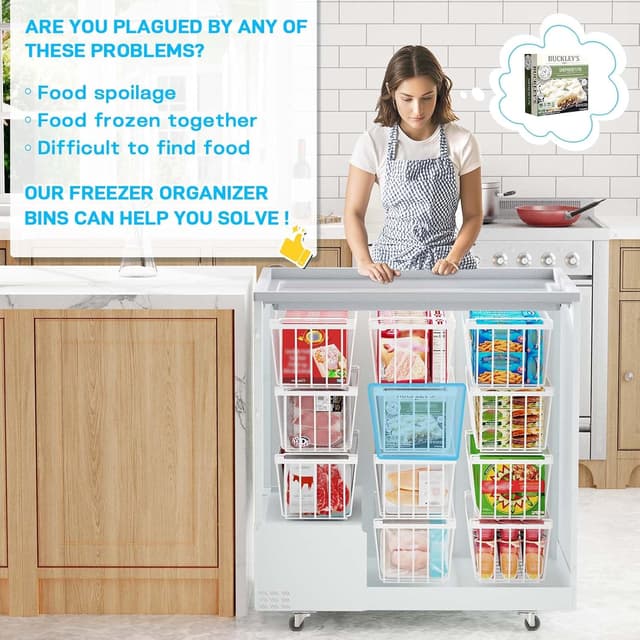 Thumbnail 6 de SUNALLY Freezer Organizer Bins (4-Pack) — Stackable chest freezer storage baskets with handles, white