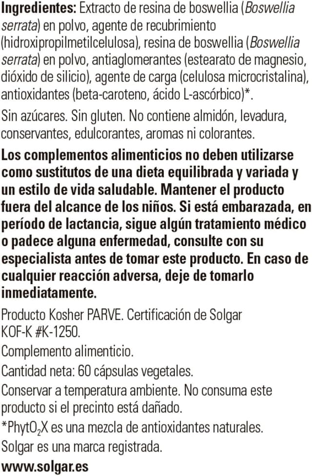 Thumbnail 2 de Solgar Boswellia Extracto de Resina 🍃 - 60 Cápsulas Veg.