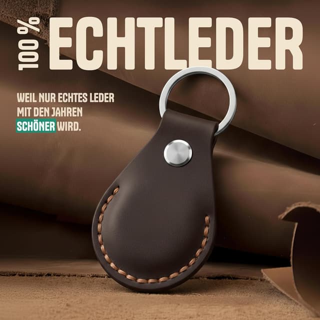 Detalle de AirGear Echtleder AirTag-Schlüsselanhänger (Braun) – Schutzhülle mit Anti-Lost Design und Schraubverschluss