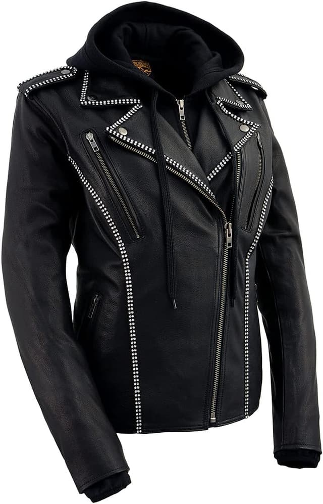Detalle de Milwaukee Leather MLL2503 Studded Black Leather Moto Jacket