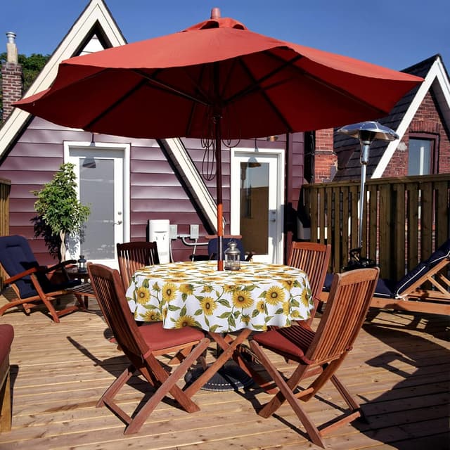 Detalle de Qucover Sunflower Outdoor Tablecloth (Round 150cm) with Parasol Hole & Zipper, Wipe-Clean Polyester