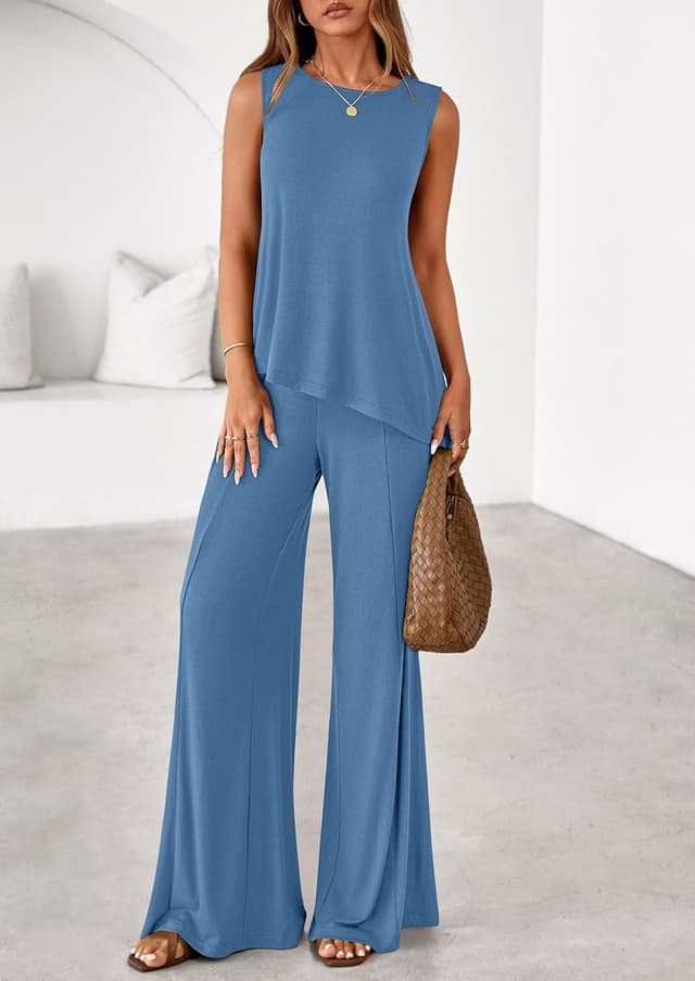 Thumbnail 6 de PRETTYGARDEN Women’s 2026 Two-Piece Lounge Set with Asymmetrical Split Tank Top and Wide-Leg Pants