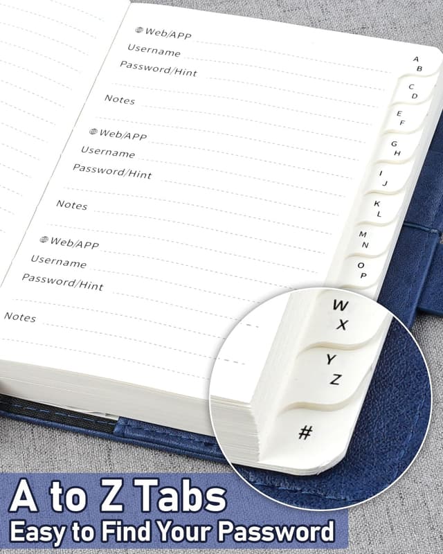 Detalle de WEMATE Passwortbuch mit Schloss und alphabetischen Registerkarten (600+ Passworteinträge)