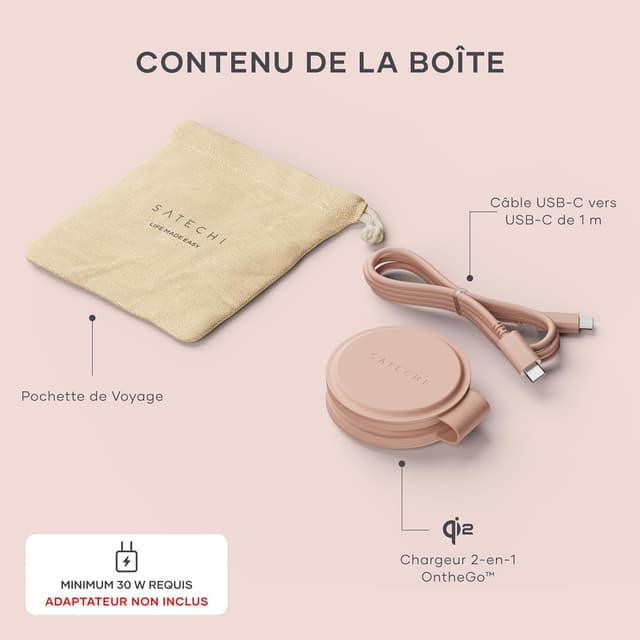 Thumbnail 6 de SATECHI OntheGo™ Chargeur Induction 2 en 1 pliable Qi2 (15 W iPhone + 5 W Apple Watch) rose