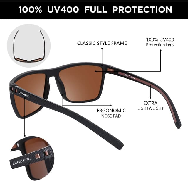 Detalle 2 de ZENOTTIC Occhiali da sole polarizzati uomo con lenti UV400 e montatura TR90, design quadrato
