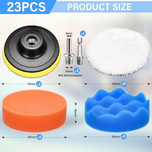 Detalle 2 de JOYSAL kit lucidatura auto con 23 spugne e tampone 80 mm per lucidatura e cera