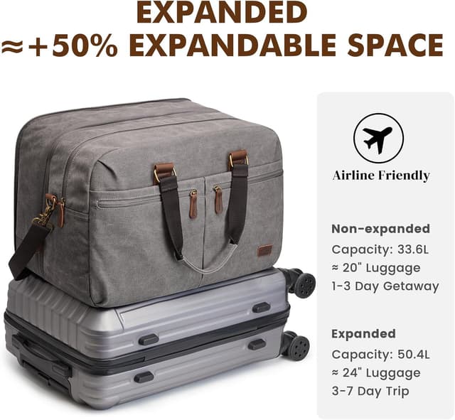 Detalle de S-ZONE sac de voyage extensible en toile vintage unisexe – week-end, sport et cabine