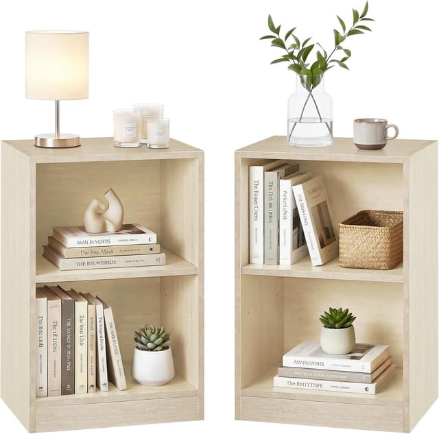 Detalle de VASAGLE CUSTOS Collezione set da 2 comodini con scomparti aperti e ripiano regolabile LET866LA01 beige travertino