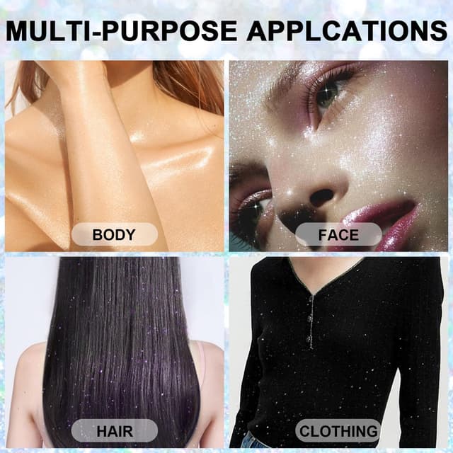 Detalle de Hair and Body Glitter Spray (Glint-Rainbow) — ultra-fine holographic glitter hairspray & dry powder for costumes, festivals, and crafts