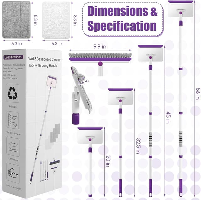 Thumbnail 1 de 60" Extendable Baseboard Cleaner Tool with 5 Pads 🧹