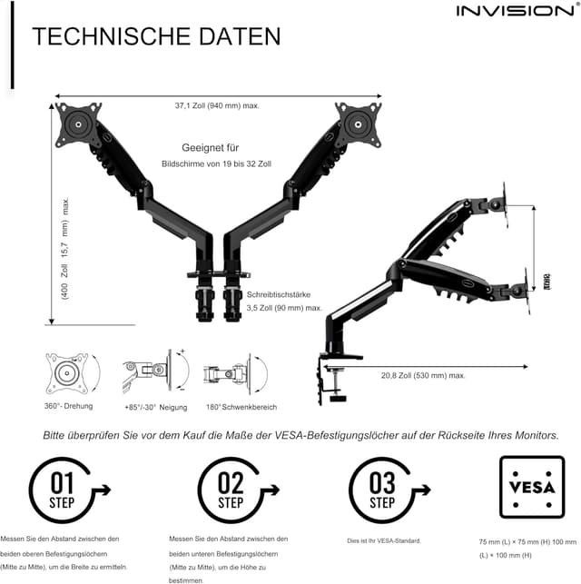 Thumbnail 5 de Invision MX400 Monitorhalterung 2er Doppelarm 19–32"