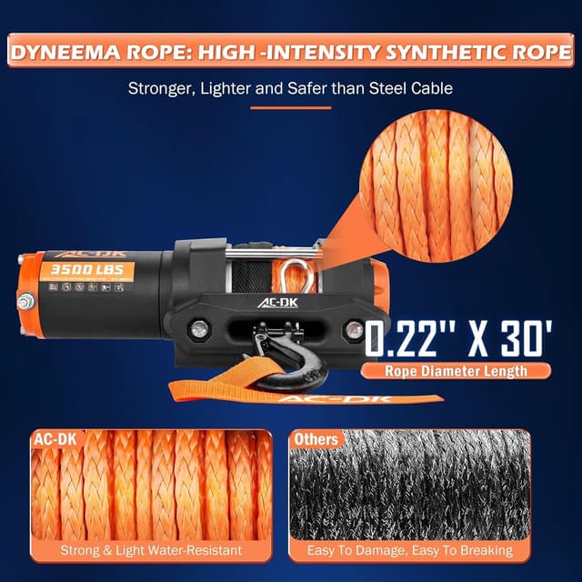 Detalle de AC-DK 3500 lb ATV/UTV Winch Kit with Synthetic Rope, 12V with Wireless Remote
