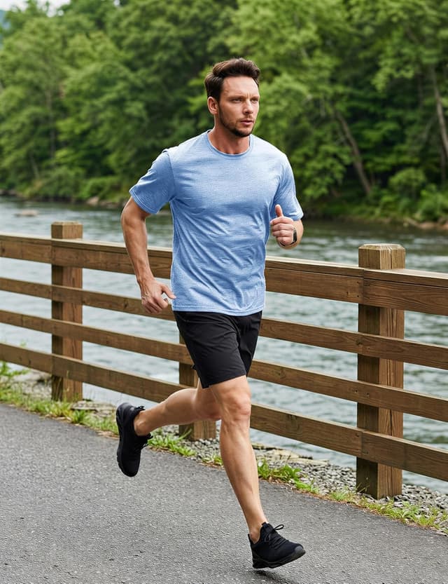 Detalle de MAGCOMSEN Men’s Quick-Dry Running T-Shirts (Heather Grey) — short-sleeve gym & workout tops