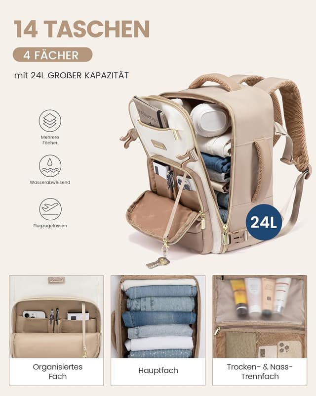 Detalle 1 de LOVEVOOK Ryanair Handgepäck 40x30x20 cm Khaki Beige