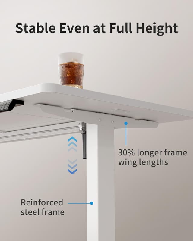 Detalle de FEZIBO höhenverstellbarer Schreibtisch elektrisch 140 x 70 cm (weiß) mit USB-A und USB-C Ladeanschlüssen
