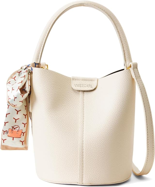 Detalle de VMEECARL Damen-Handtasche klein als Bucket-Umhängetasche (veganes Leder) mit abnehmbarem, verstellbarem Schultergurt