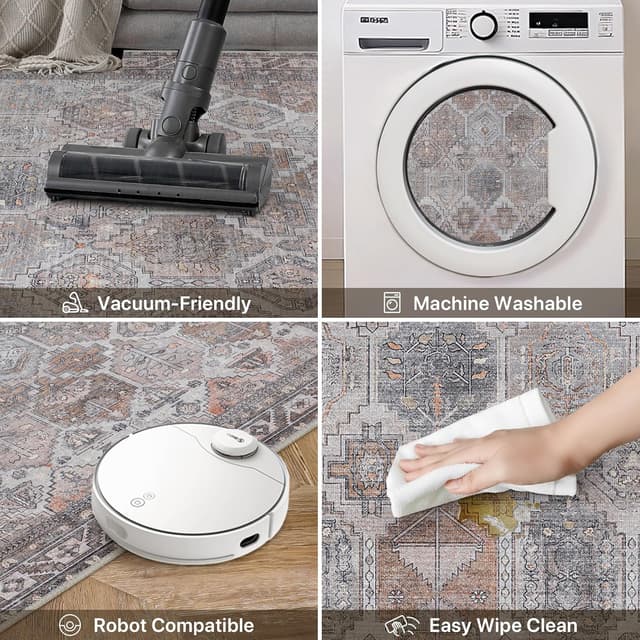 Detalle de BEIMO Tapis de salon vintage lavable en machine antidérapant gris foncé 160x230 cm