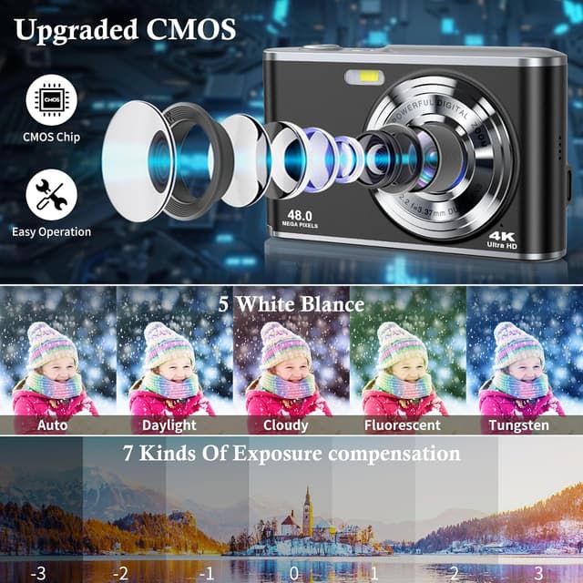 Detalle 2 de ToAuite 4K UHD 48MP Dual-Lens Digital Camera with Dual Lens Autofocus, 16X Zoom and 32GB Card