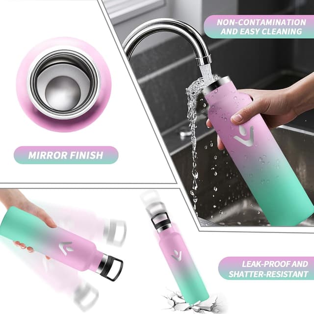 Detalle de Motswedi borraccia termica da 750 ml in acciaio 18/8, senza BPA (rosa chiaro&verde chiaro)