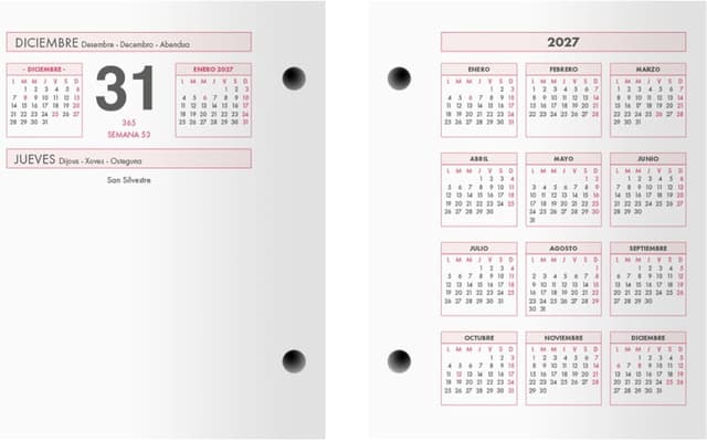 Detalle 2 de Bloc de bureau Dohe 2026 – Calendrier quotidien en espagnol (janvier à décembre), format 8,5 x 11 cm