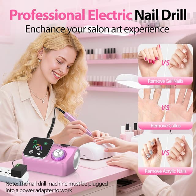 Thumbnail 6 de PYVOLA Professional Electric Nail Drill E-File Machine Kit (45,000 RPM) with LED Display, Low Noise & LED