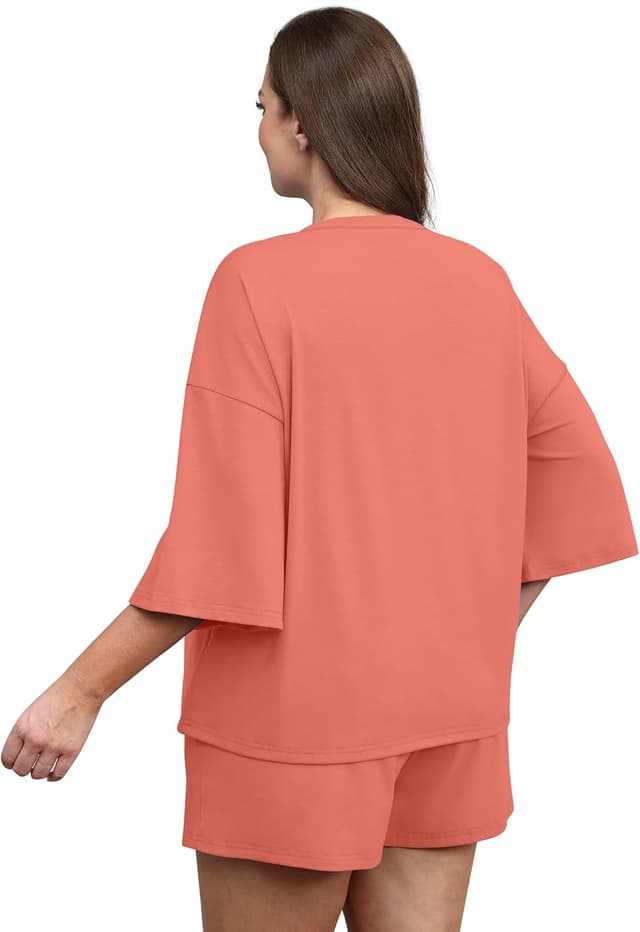 Detalle de Sampeel Women’s 2-Piece Lounge Set with 3/4 Sleeve Oversized Top and Drawstring Shorts
