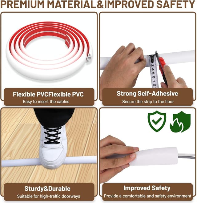 Detalle de DIKARIYA Kabelkanal weiß, selbstklebend und flexibel (3 cm x 1 m) – Bodenkabelschutz für Büro, Haus und Außenbereich