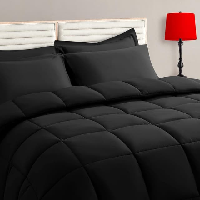 Detalle de TAIMIT Twin Size Comforter Set (5-Piece) Bed in a Bag, Black Reversible Comforter with Sheets & Shams