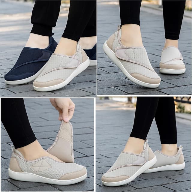 Detalle de Gaatpot Extra-Weit Hausschuhe mit Klettverschluss für breite, geschwollene Füße (36–44)