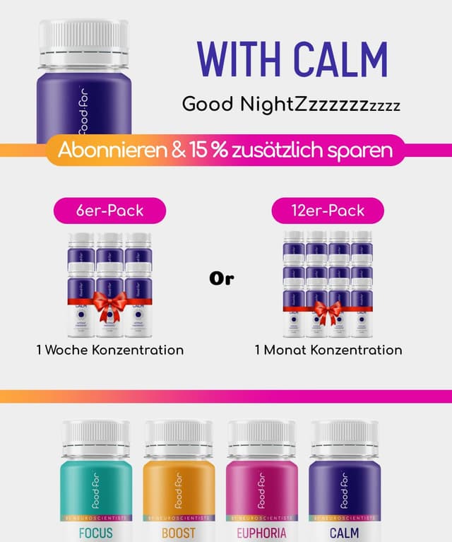 Thumbnail 6 de FOODFOR CALM GABA Shot 60 ml (Baldrian, Ashwagandha, Zitronenmelisse, Hopfen) – zuckerfrei & vegan, Schweizer 6-Pack