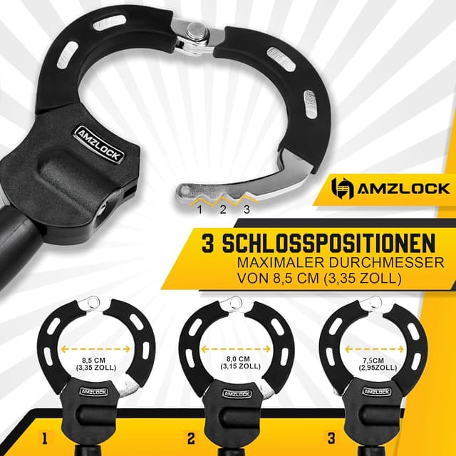 Detalle 2 de AMZLOCK E-Scooter-Schloss mit 8 mm Kettenglied (75 cm) – Handschellenschloss für E-Roller & Fahrrad, 3 Schlüssel