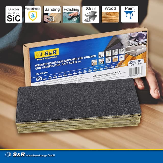 Thumbnail 6 de S&R 60 FOGLI Carta Vetrata Abrasiva 60pz 📐