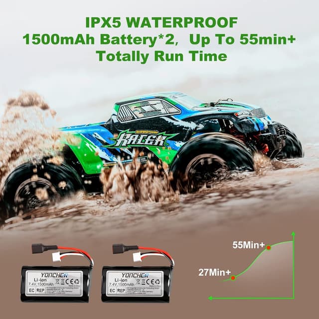 Detalle 1 de YONCHER YC200 auto radiocomandata 1/16 4WD 45+ km/h off-road con telecomando 2 batterie