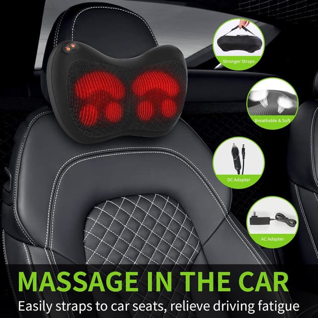 Detalle de iKristin Back Neck Massager with Heat – Shiatsu kneading massage pillow for home and car
