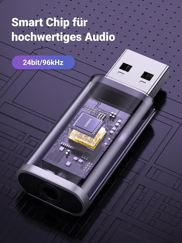 Detalle de UGREEN USB Externe Soundkarte 2-in-1 (USB auf 3,5-mm Klinke) mit TRRS für Headset & Mikrofone