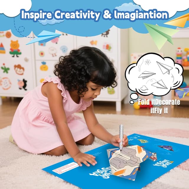 Detalle de Lumikidz Paper Airplane Origami Kit for Kids (Ages 8–12) — 12 Designs & 36 Colorful Origami Papers