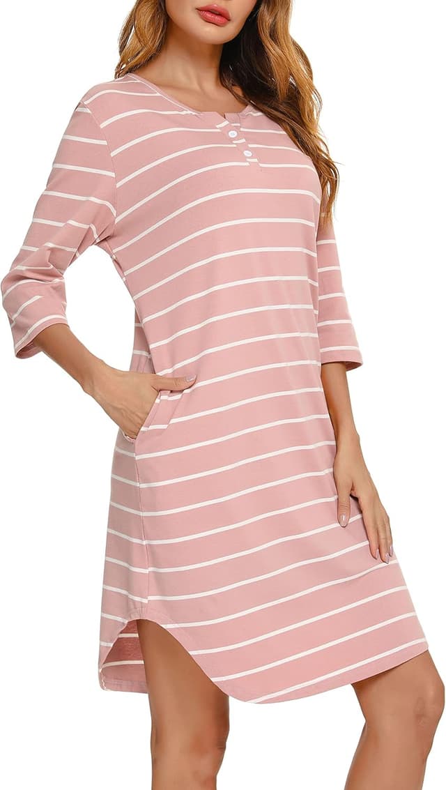 Detalle de Vlazom Damen Nachthemd mit 3/4-Ärmeln