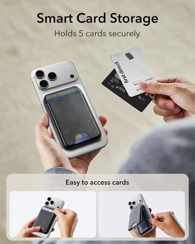 Detalle de ESR Portafoglio con MagSafe e blocco RFID, supporto regolabile per 5 carte per iPhone serie 17/16/15/14/13/12 (nero)