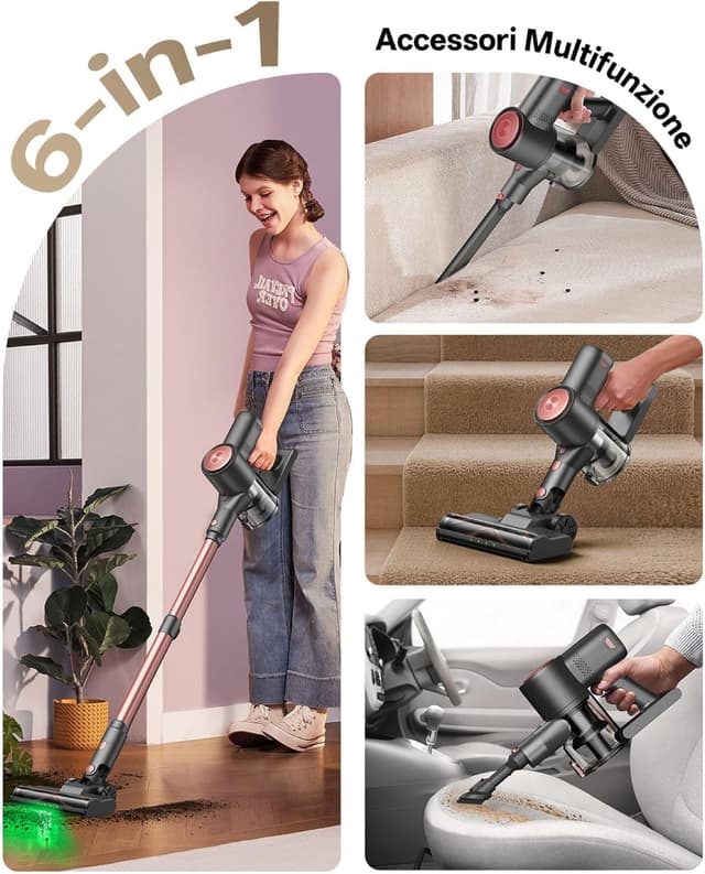 Detalle de Vexilar V10Pro aspirapolvere senza fili 45.000Pa, 45 min, scopa elettrica ultraleggero con luce LED e batteria removibile