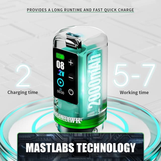 Detalle de Dragonhawk L3 Kit tatuaggio pen macchinetta rotativa senza filo con 2 batterie da 2.000 mAh e RCA