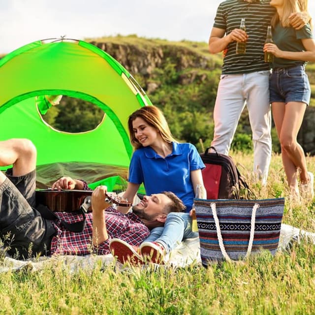 Detalle de FAVORTALK Women’s Canvas Beach Bag with Zip, Striped Tote & Pockets (45x31x14cm)