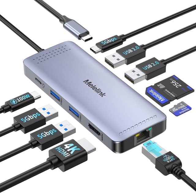Detalle de Melelink USB C Hub Ethernet 10in1 Dock