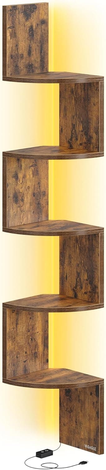 Detalle de VASAGLE LBC630K01 Mensola angolare da parete con luci LED RGB, 5 ripiani e telecomando