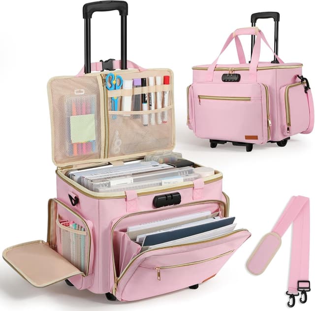 Detalle de Housolution Rolling Teacher Bag with Wheels (Pink) – detachable trolley for up to a 17" laptop