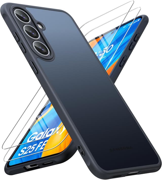 Detalle de JAME for Samsung S25 FE Case (2-Pack) with Screen Protector – Military-Grade Shockproof Cover, Black