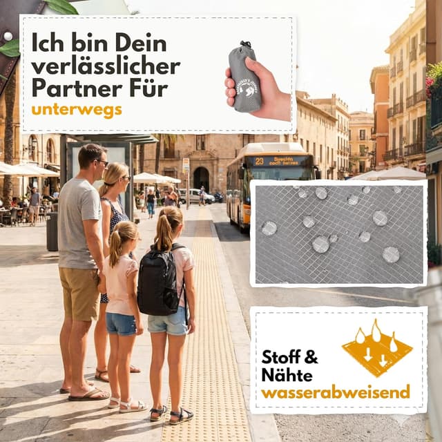 Detalle de Faltbarer Ultraleicht-Rucksack von Backpacker’s Journey (90 g) – kompakt für Tagesausflüge & Reisen