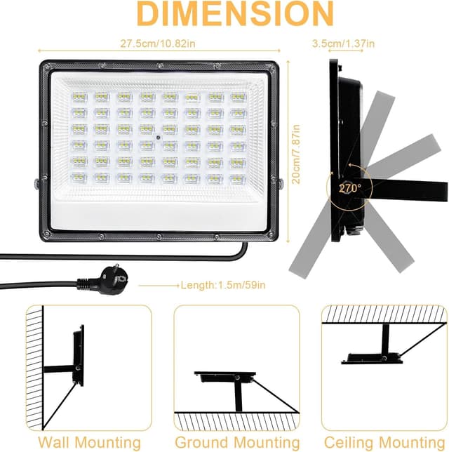 Detalle 2 de CREATESTAR Faretto LED da Esterno 100W 10000LM 6500K IP66